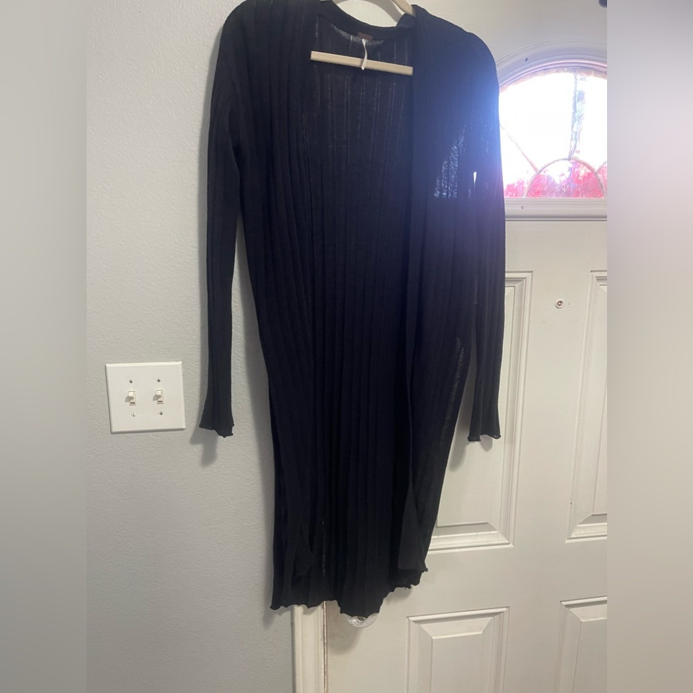 Black free people long cardigan with side slits